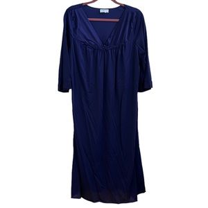 Vintage Vanity Fair Purple Floral Appliqué Satin 3/4 Sleeve Nightgown L